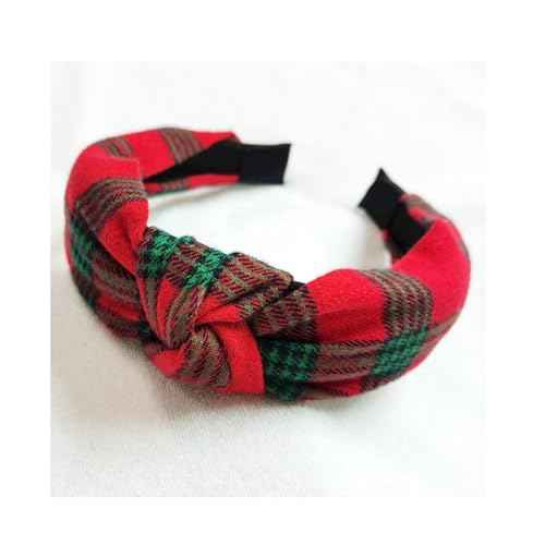 2pcs Christmas Headband Women Plaid Headbands Cloth Knotted Wide Head Band for Women Girls Christmas Hair Accessories Gift, Red and Green Color (Plaid Headband Style 1)