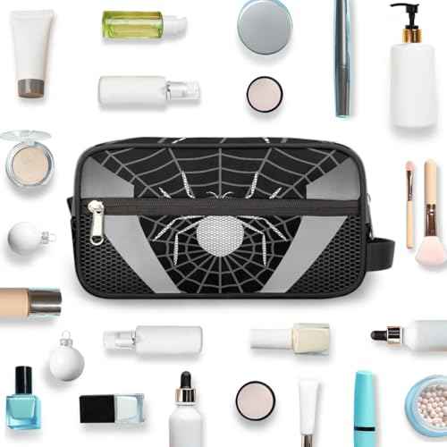 Boys Travel Toiletry Bag, Gray Web Kids Waterproof Hanging Dopp Kit, Wash Bag with Large Capacity for Travel, Sports, Shower