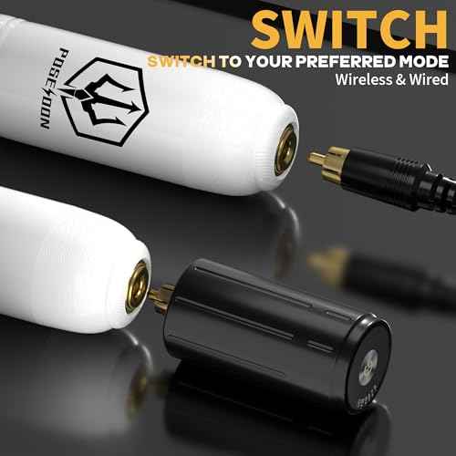 POSEIDON Wireless Rotary Tattoo Machine Kit with 20 Tattoo Cartridge Needles, Ink Set & 2 Rechargeable Batteries | Professional Portable Tattoo Gun for Beginners | Complete Starter Supplies