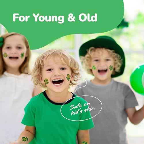 ArtCreativity St Patrick¡¯s Day Tattoos with Glitter - Set of 50 - Individual Temporary Shamrock Tattoos in 5 Designs - St. Patrick¡¯s Day Party Favors - St Patty¡¯s Accessories