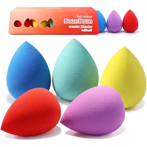 BEAKEY Makeup Sponge Set 5 Pack Micro Porous Low Absorption Soft Latex Free Foundation Beauty Sponges & Blenders for Powder Cream, Stocking Stuffers for Women
