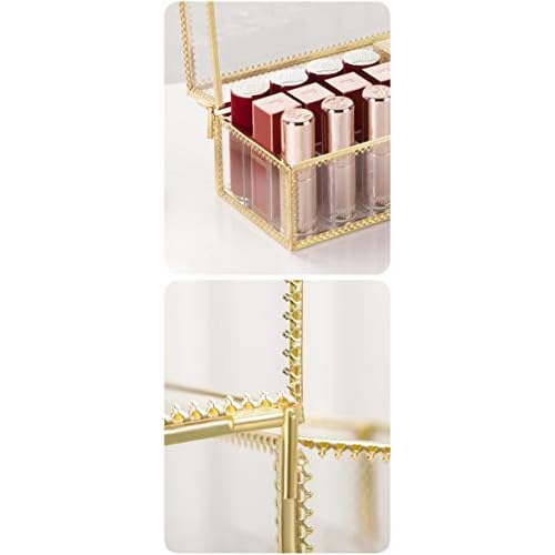 FSyueyun Glass Lipstick Organizer Holder with 24 Slot, Dust Free Vanity Lip Gloss Lipstick Eye Liner Makeup Display Cases Decoration for Dresser Countertop