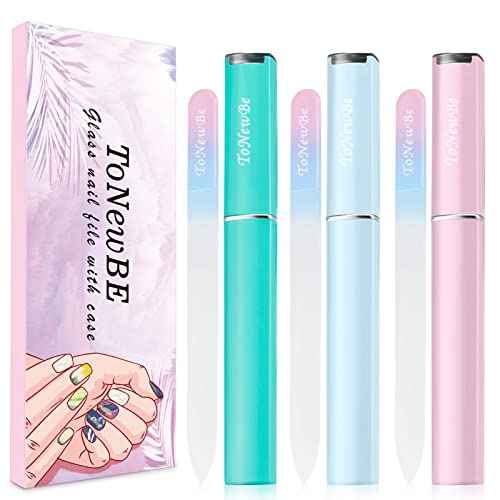 3PCS Glass Nail File in Case, Glass Fingernail File, Christmas Gifts Stocking Stuffers, Double-Sided Etched Crystal Nail File for Nail Art & Nail Care
