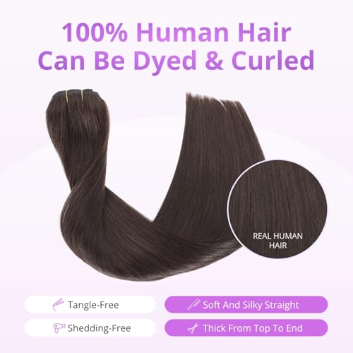 Clip in Hair Extensions Real Human Hair,100% Seamless Invisible Remy Human Hair Silky Straight,Clip Extensions for Women, 8pcs Per Set with Double Weft,2 Dark Brown,26inch 130g/4.6oz