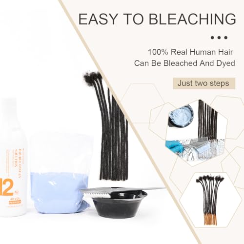 DAIXI 12-14inch 30 Strands 100% Real Human Hair Dreadlock Extensions for Man/Women Full Head Handmade 0.8cm Crochet Braids Soft Dreadlocks Bulk with Needle and Comb (12-14 inch, Natural Black)