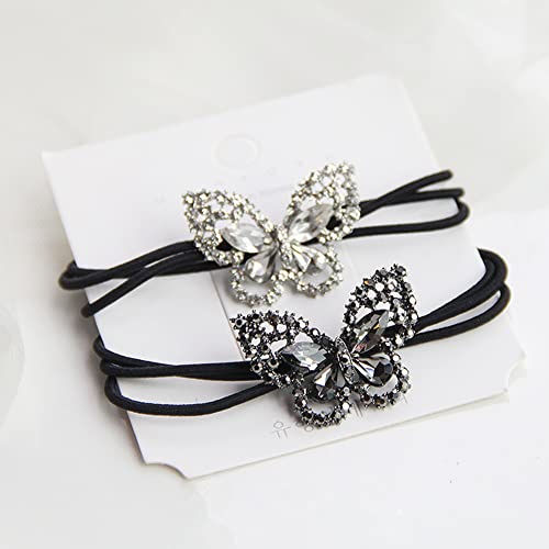 6Pcs Korean Fashion Scrunchies Rhinestone Crystal Butterfly Hair Ties Three Layers Hair Bands Accessories for Women Girls Ponytail Holder mix colors
