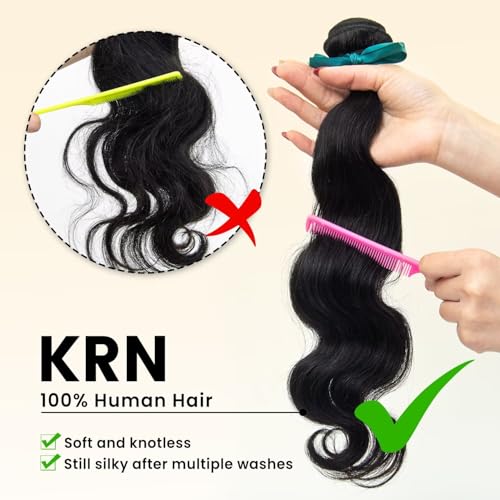 KRN Body Wave Bundles Human Hair 12 14 16 Inch 14A Raw Human Hair Bundles 100% Unprocessed Brazilian Virgin Hair Body Wave Bundles Natural Color