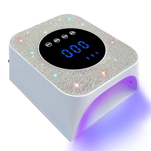 Belovedone UV Light for Gel Nails 72W Cordless LED Nail Lamp Gel Polish Dryer 4 Timer Modes Rechargeable Bling Silver Diamond Rhinestones for Salon & Home