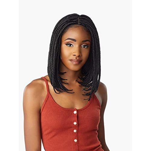 Sensationnel Cloud9 4x4 Braided Wig - Box Braid BOB Hand Tied Swiss Lace with Large Parting Area (1B OFFBLACK)