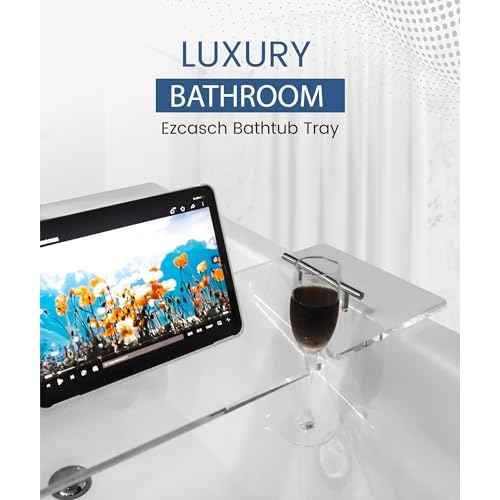 Acrylic Bathtub Tray Bathtub Tray Caddy Bath Tray Table for Tub Luxury Spa with Book and Wine Glass Holder Bathroom Accessories for Decorative Bathtubs, Transparent 31.5inch