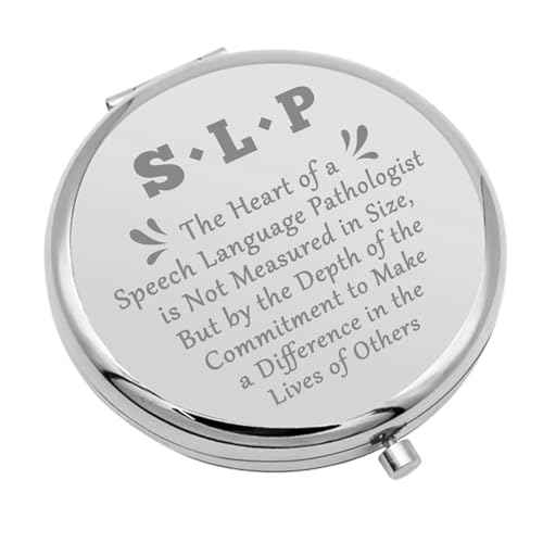 Speech Therapist Gifts Compact Makeup Mirror Speech Therapy Gifts for Women Speech Language Pathologist Gifts Appreciation Gifts Thanksgiving Birthday Gift for SLP Folding Makeup Mirror(Silver)