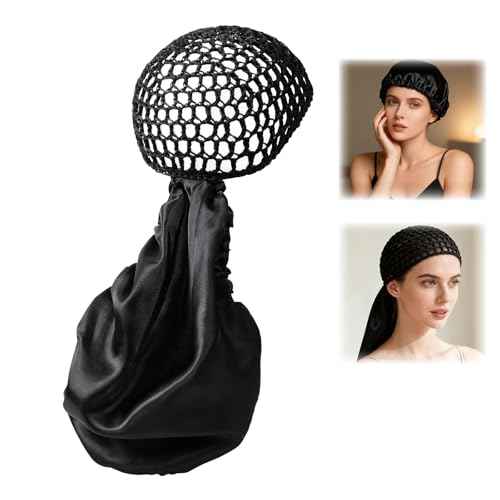 2 In1 Wrap Cap Bonnet Reversible Adjustable Tie Band, Silk Bonnet Hair Wrap Cap for Silk Press, New Satinbonnet for Sleeping, Double Layered Nettie Band for Curly Natural and Braided Hair (Black)