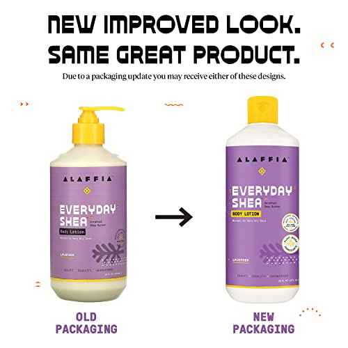 Alaffia Everyday Shea Body Lotion - Normal to Very Dry Skin, Moisturizing Support for Hydrated, Soft, and Supple Skin with Shea Butter and Lemongrass, Fair Trade, Lavender, 2 Pack - 16 Fl Oz Ea