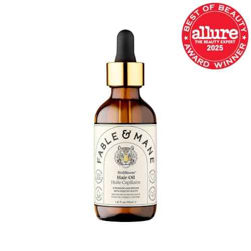 Fable and Mane Hair Oil - HoliRoots Strengthening Serum for Damaged, Frizzy Hair with Ashwagandha, Castor Oil & Scalp Treatment - 1.8FL oz