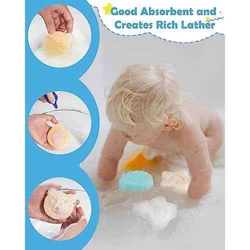 MoHern Konjac Baby Sponge for Bathing, 5Pcs Natural Cute Shapes, Kids Bath sponges for Infants, Toddler Bath time, Plant-Based, Extra Soft