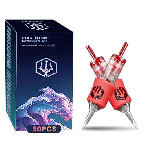 POSEIDON Professional Tattoo Cartridge Needles 50Pcs | #12 Round Liner 1211RL | High-Density Silicone Grip Steel Cartridges | Disposable Needles with Membrane | for All Tattoo Machines