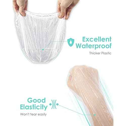 Auban 50 PCS Shower Cap Disposable,Bath Caps Larger Thick Clear Waterproof Plastic Elastic Hair Bath Caps For Women Hotel Travel Essentials Accessories Deep Conditioning Hair Care(19.3")