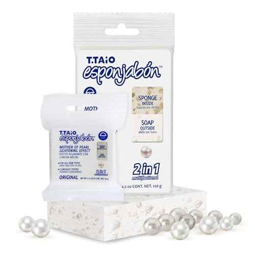 T.Taio Esponjabon Mother of Pearl Soap Sponge - Refreshing Shower Scrubber for Bath Wash & Oil Removal - Bathroom Necessities with Invigorating Scents - Mini Pearl Included