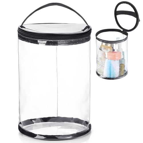 Clear Lotion Bag for Toiletry Cylinder Makeup Bag Heavy Duty Sunscreen Travel Organizer Pouch Waterproof Cosmetic Bag with Handle Zipper Gift for Christmas Beach Pool Airport Women(Black)