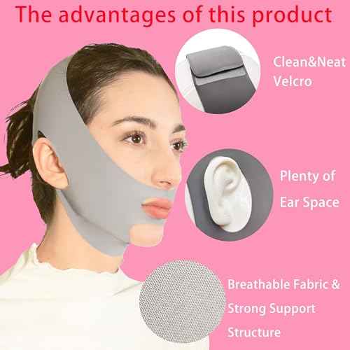V Line Lifting Mask Chin Strap for Sleeping, Face Lifting Strap, Chin Strap, V Line Mask, Jawline Shaper, Jaw Strap, Double Chin Reducer, Face Lift Tape & Snoring Solution (Grey)