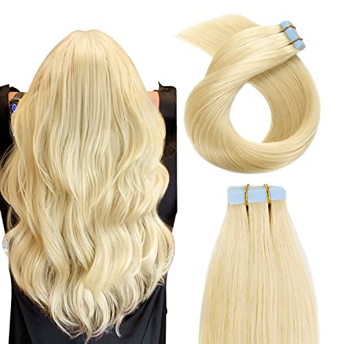 YILITE Tape in Hair Extensions Human Hair 24 inches 20pcs 50g Silky Straight Tape in Human Hair Extensions #613 Bleach Blonde(24Inch 613)