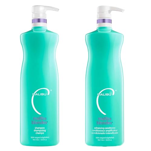Malibu C Blondes Enhancing Shampoo & Conditioner Duo (33.8 oz) - Revitalizing Purple Shampoo & Conditioner for Hair Health + Brilliancy - Blondes Hair Care