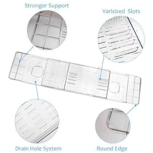 Expandable Bathtub Tray for Tub - Clear Bath Caddy, Waterproof Bathroom Storage Organizer, 22.3" up to 31.7", Spa Organizer for Wine, Books & Phone, Ideal Spa Accessory for Women & Adults