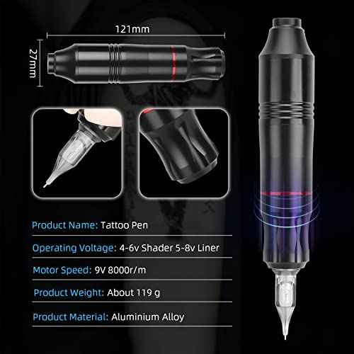 ATOMUS Cordless Tattoo Machine Kit Rotary Tattoo Machine Kit with Cordless Tattoo Power Supply 20pcs Cartridge Needles Practice Skin Ink Cups 30ml Tattoo Ink