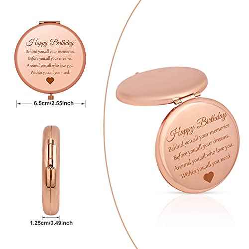 Happy Birthday Gift for Women Girls, Folding Travel Mirror Compact Mirror for Her, Birthday Gift Ideas for Friends, Mom, Daughter, Sister, Coworkers, Grandma, Aunt, Wife, Best Birthday Present for Her