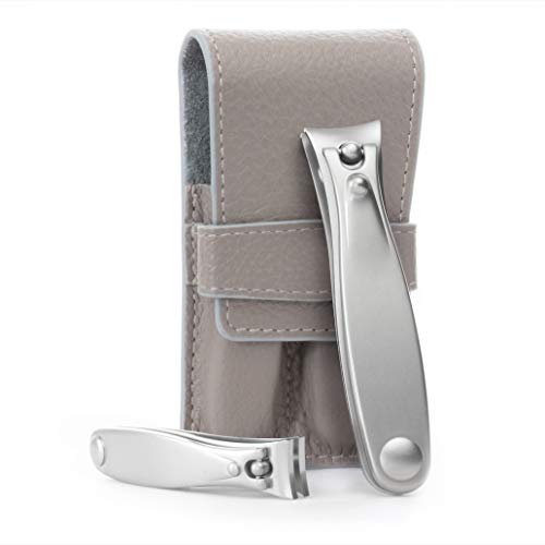GERMANIKURE Nail Clippers Set in Gray Leather Case ? Ethically Made in Solingen Germany, FINOX Stainless Steel Tools ? Professional Quality Manicure & Pedicure Kit