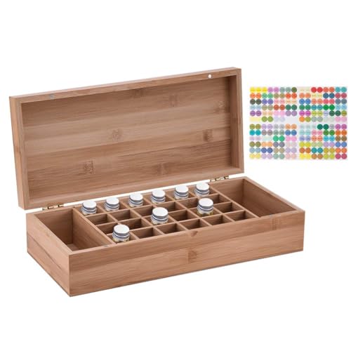 Pure Vie Essential Oil Bamboo Storage Box Travel Display Presentation, Holds 26 Bottles for 5, 10, 15ml - Aromatherapy Organizer Nail Polish Fragrance Container - Keep Your Oils Safe & Space Saver