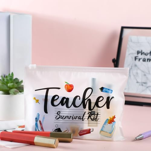 Cunno 60 Pcs Teacher Appreciation Gifts Bulk Small Waterproof Makeup Toiletry Bag Pouch Cosmetic Pencil Bag Thank You Gifts for Women Men Travel Graduation Season Supplies(Teacher Survival Kit)