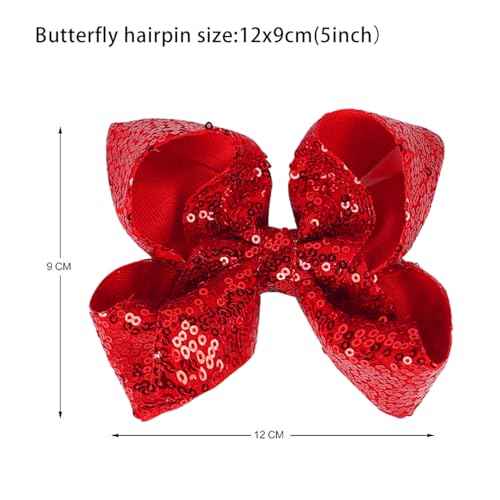Red Green Hair Bows Clips Christmas 5 Inches Glitter Sequins Hair Bows Clips Ribbon Hairpin Cheer Alligator Clips Bows Hairpins Barrette for St. Patrick's Day Holiday Girls Women 2PCS