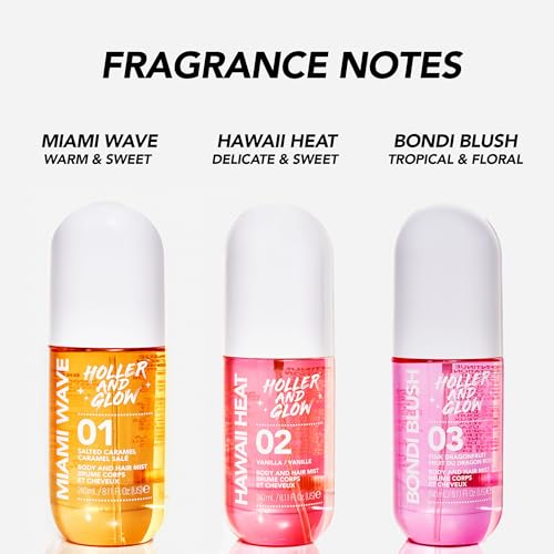 Holler and Glow Miami Wave Salted Caramel Body & Hair Mist, Body Spray For Women, Hair Perfume, Fragrance, Sweet Coconut, Vanilla Scented, Warm & Sweet Fragrance Notes, 8.11 Fl Oz