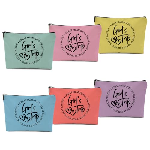 6 Pcs Girls Trip Gifts Favors, Girls Weekend Gifts Makeup Bag, Bestie Gifts Weekend Bag Travel Gifts Vacation Cosmetic Bag, Friendship Gifts for Women Friend, Graduation Wedding Gifts Toiletry Bag