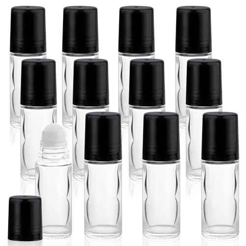 12 Pcs 30ml/1oz Roll On Bottles Empty Essential Oil Roller Bottle Clear Glass Bottle with Plastic Roller Ball & Black Lid for Perfume Cosmetic Oils