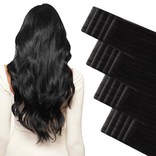 ABH AMAZINGBEAUTY HAIR Invisi Edge Tape in Hair Extensions Real Human Hair, Seamless Injected Hand-Tied Virgin Human Hair Pro Quality Tape ins 20PCS 50G/Pack, Jet Black #1 20 Inch