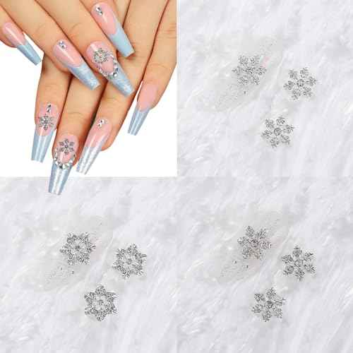 20Pcs Christmas Nail Charms 3D Silver Snowflake Nail Art Rhinestone for Acrylic Nails Alloy Snowflake Nail Charms Silver Metal Crystal Nail Jewels for Women DIY Christmas Winter Manicure