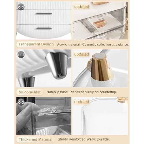 Makeup Organizer Countertop, Skincare Holder Bathroom Counter Organizer, Storage Box Cosmetic Display Cases, Teen Girl Gifts Make up Organizers for Vanity, Dresser (Rose Gold)