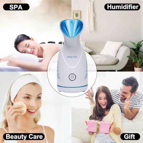 Facial Steamer Ionic Face Steamer for Home Facial, Warm Mist Small Facial Steamer for Deep Cleaning Unclog Pores with Blackhead Remover, Aromatherapy Kit for Personal Home SPA (Blue)