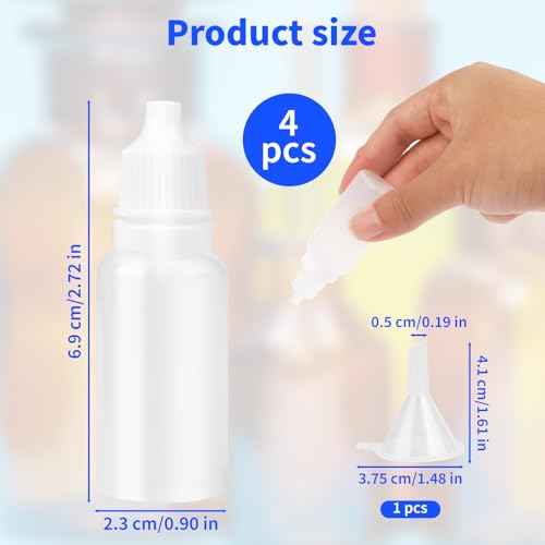 5-Pack Plastic Dropper Bottles 15ml/0.5oz - 4 Bottles + 1 Funnel - Empty, White Eye Dropper Bottles for Liquid -Squeezable & Portable Travel Containers for Eye Drops, Refillable with Cap and Plug