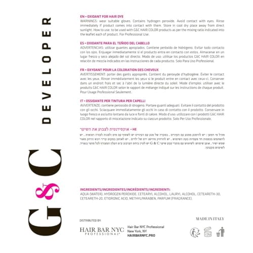 Gel & Cream 5 Volume Professional Lightening System Peroxide Developer with Collagen, Gentle on Sensitive Scalps, Italian-Made Hair Care, Hydrating & Nourishing, 33.8oz (1L) for Salon & Home Use