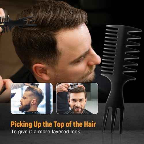 3Pcs Hair Styling Combs Set For Men - Black Barber Wide Tooth Texture Comb For Quiff, Pompadour, Slicked-back, Fauxhawk, Undercut
