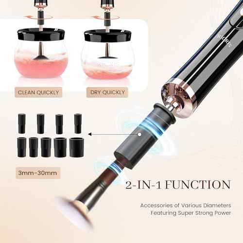 Electric Makeup Brush Cleaner and Dryer Machine - Super Fast Clean and Dry Make Up Brushes - Automatic Cosmetic Brush Spinner Washer Tools