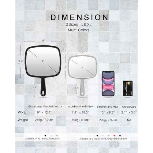 PROTECLE Large Hand Mirror, Salon Barber Hairdressing Handheld Mirror with Handle (Square Black 10.3"x7.4")