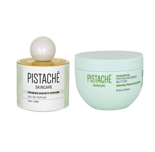 Pistaché Skincare Pistachio Dream Duo Set | Whipped Body Butter & Biscotti Perfume | Sweet Nutty Signature Scent Skincare & Fragrance Gift