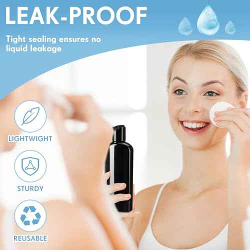 Domensi 24 Pcs Plastic Bottle Squeeze Containers with Disc Cap Travel Bottles Reusable Empty Toiletries Shampoo Containers Refillable Travel bottles for Shampoo Lotions(6.8oz,Pure Black)