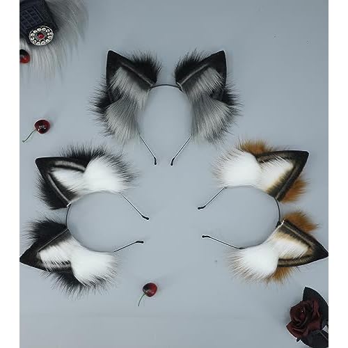 Fox Cat Ear Headband Wolf Ears Headwear Halloween Cosplay Hairbnad Handmade Animal Head Accessories for Women Men