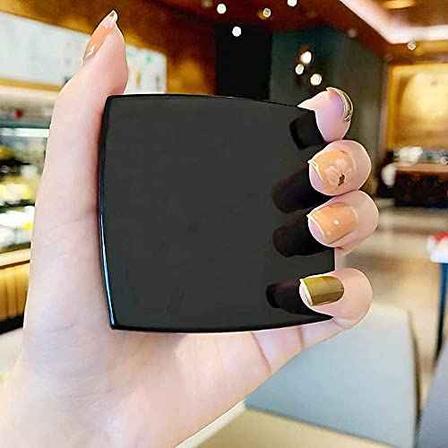 Fashion Compact Cosmetic Mirror, Elegant Compact Purses Makeup Mirror, Small Compact Mirror 2 x 1 Magnification, Square, Perfect for Purses - Travel, Black
