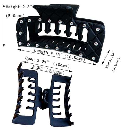 Bling bling Rhinestones Square Hair Clips Double Row Teeth,2 Rows Teeth Rectangle Hair Claw Clips with Shiny Rhinestones,Women Girls Sparkly Thick Hair Accessories Set(black coffee chocolate)